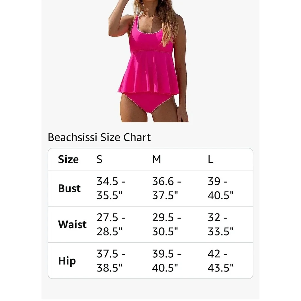 Hot Pink Ric Rac Trim Peplum Tankini Swimsuit Set Medium NWT